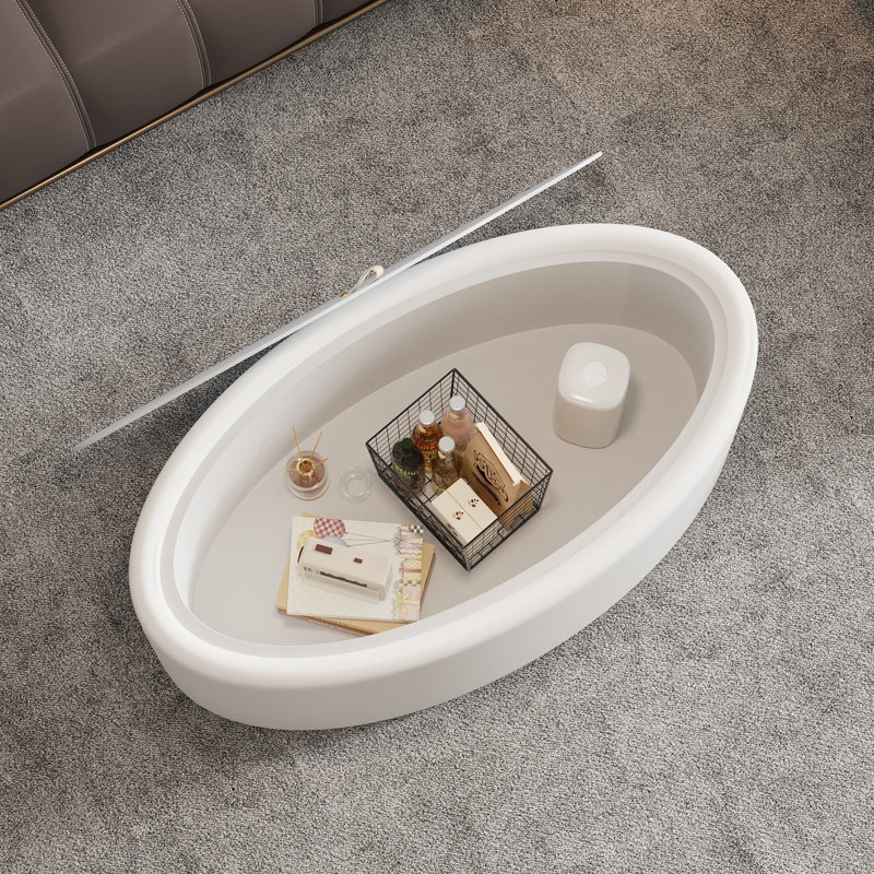 Table basse ovale avec rangement dissimulé, White