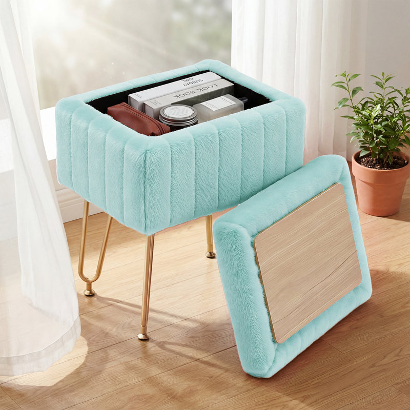 Tabouret de coiffeuse moderne avec 4 pieds en métal et rangement, repose-pieds multi-usage pour chambre de maquillage, Menthe