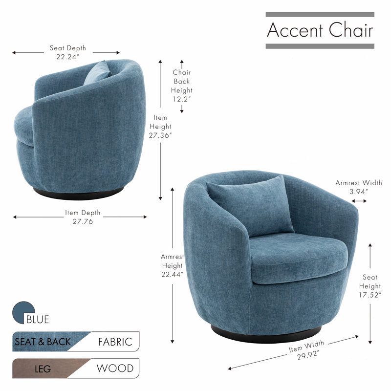 Chaise pivotante Analisha, Tissu bleu