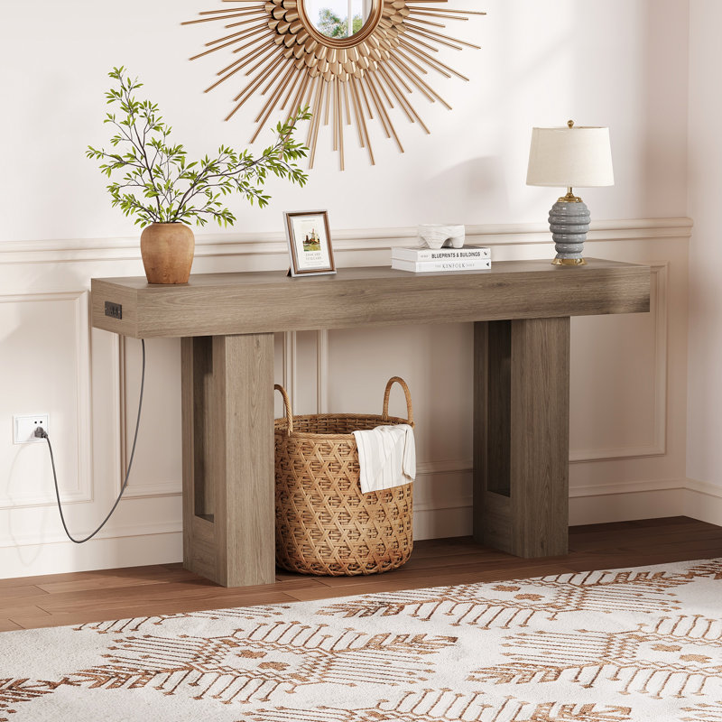160cm Solid Wood Console Table, Grey, Grey