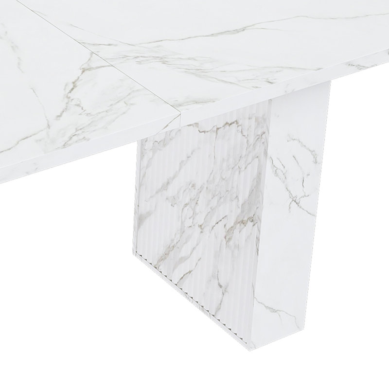 Table de salle à manger pour 6 personnes Modern Modern Farmhouse, table de cuisine en marbre avec base en bois, surface imperméable et résistante aux égratignures, table en marbre blanc seulement