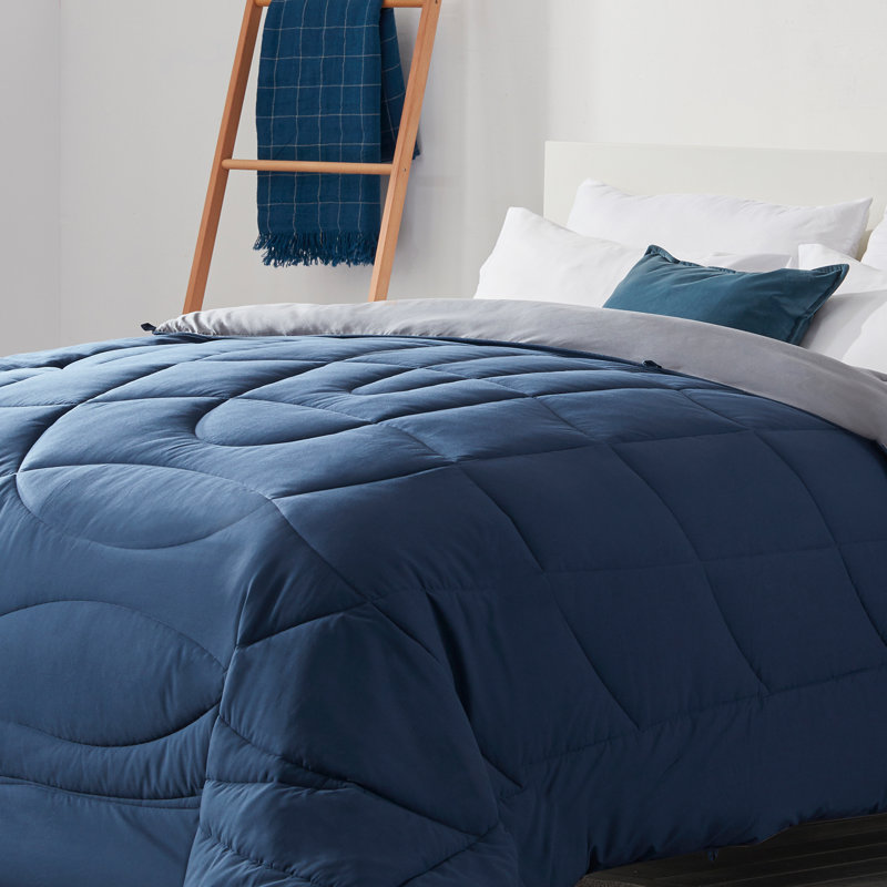 Box Stitch Comforter, Twin Comforter, Navy/Gray