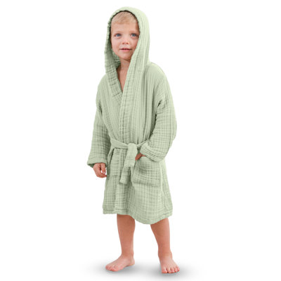 Comfy Cubs Muslin Bath Robe for Kids - 100% Cotton, 4-Layer Absorbent Muslin Fabric, Hooded with Pockets and Belted