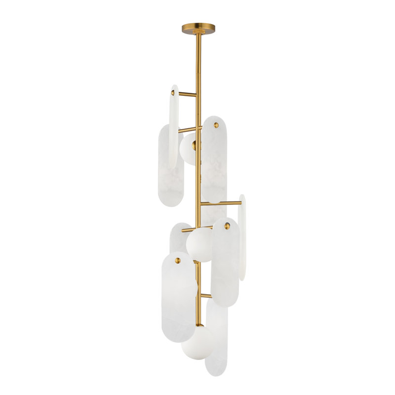 5 - Light Pendant, White Alabaster, Natural Aged Brass