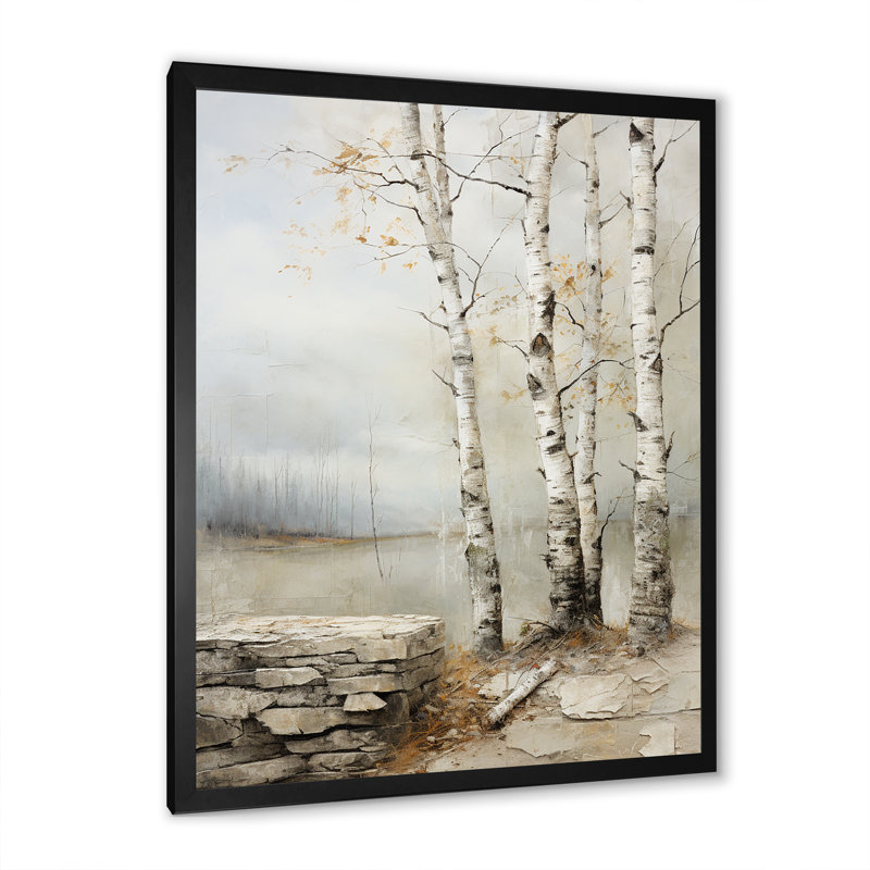 Rustic Birch Tree Charm - Art mural bouleau, Cadre simple noir, H 32 po x l 16 po x P 1 po