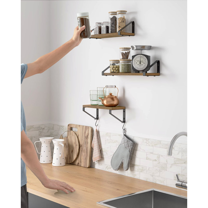 Diya 3 Piece Bracket Shelf, Vintage Brown/Black