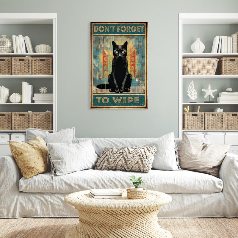 Un chat noir n'oublie pas de s'essuyer, H 36 po x l 24 po x P 1,25 po