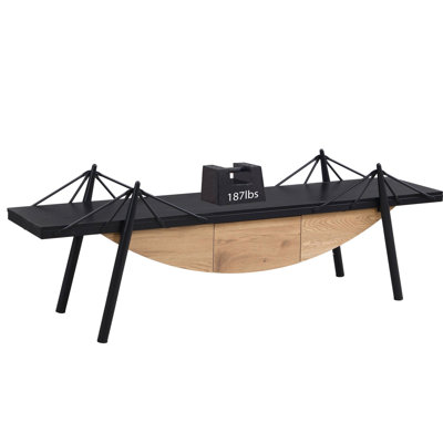 Modern Entertainment Console In Shape, 71.75 Inch Tv Stand With Drawer, Wood Media Table For Living Room And Office, Black Center, &