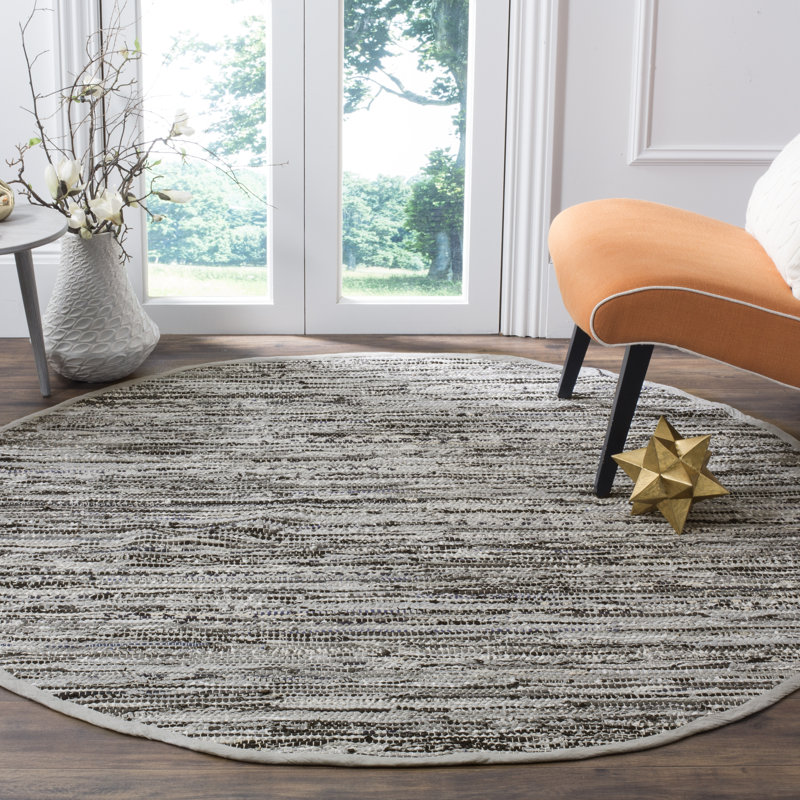 Gerow Striped Handmade Cotton Grey Area Rug, Round 4'