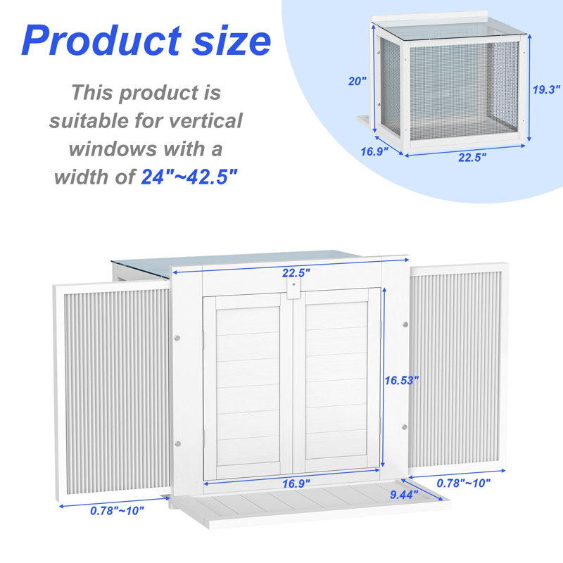 Cat Window Box, Window Catio Universal Cat Window Perch with Waterproof Transparent Top Fits Double Hung Windows 24" to 42.5" Wide, for Sunbathing, Napping & Nature Viewing