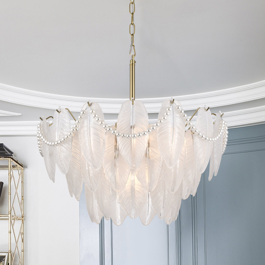 Paula 20.5 " Brushed Shiny Brass 7-light Glass Feather-shaped Chandelier JoJospring