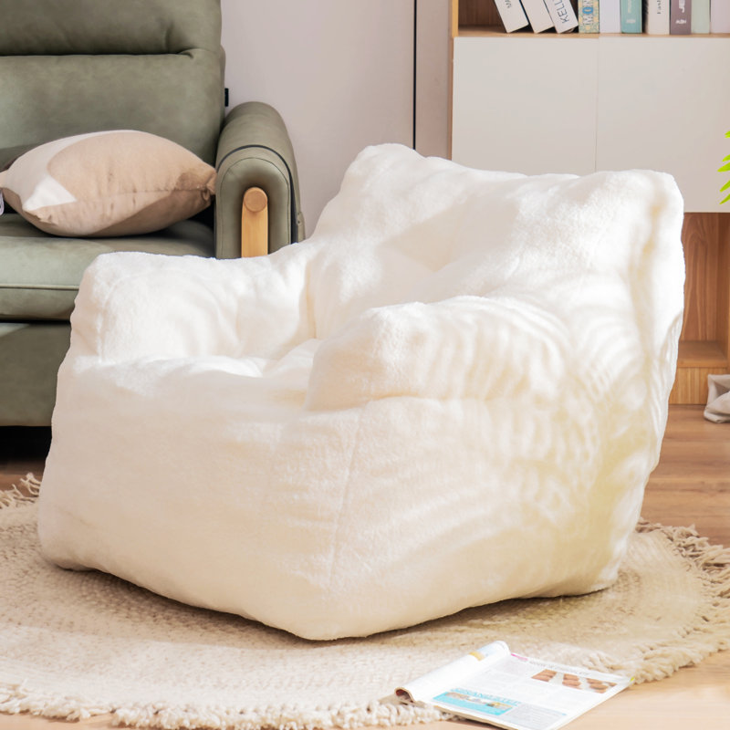 Fauteuil à billes 39,37 po Almon, Tissu en peluche ivoire