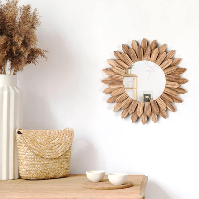 Miroir mural décoratif en bois rustique 12 pouces Sunburst Boho