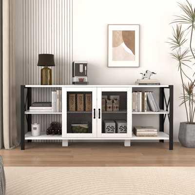 Meuble télé pour salon, meuble télé industriel pour meubles de chambre à coucher, meuble télé de ferme 80 po, bibliothèque ouverte moderne en bois et métal
