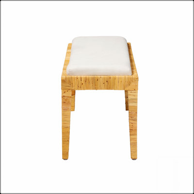 Banc moderne Boho avec mousse moelleuse, revêtement en tissu doux et structure en acajou durable pour des sièges polyvalents