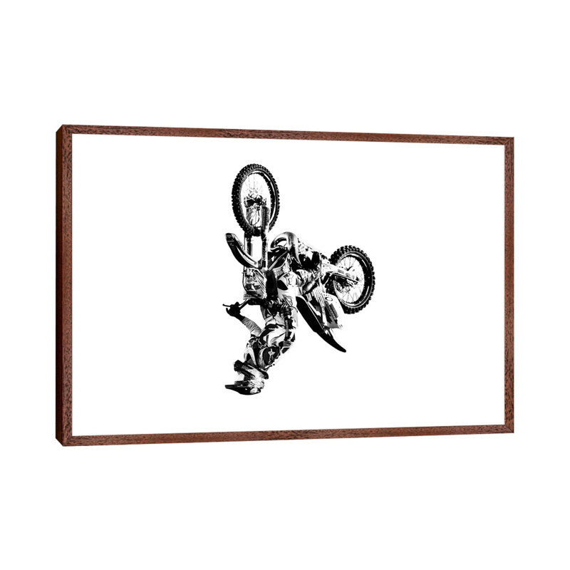 Motocross Flip White - Print on Canvas, 101.6 cm H x 66.04 cm W, Classic Brown Wood Framed
