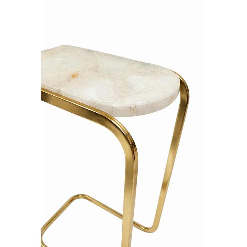 White Quartz C-Shaped Side Table