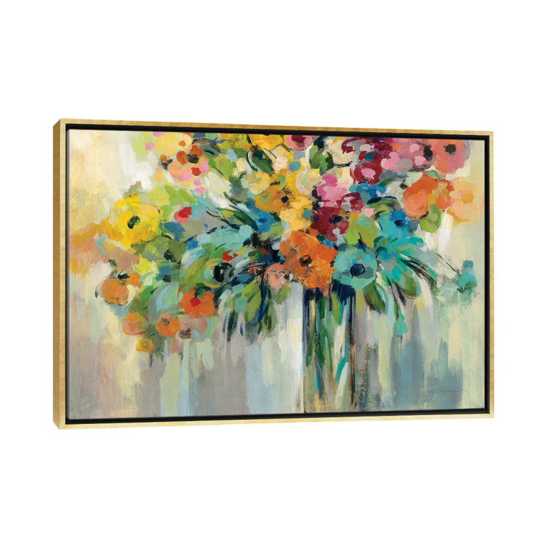 Nuage de fleurs par Silvia Vassileva - impression, Pas de tapis, H 40 po x l 60 po x P 1,5 po, Toile avec cadre flottant or