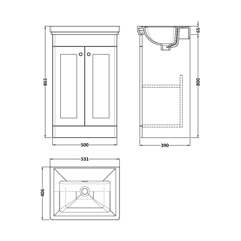 Classique 531mm Single Bathroom Vanity with Drop In Vitreous China Basin, Satin Gray