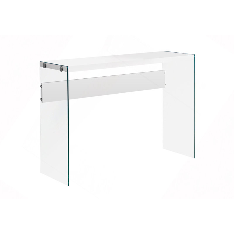 Accent Table, Console, Entryway, Narrow,Living Room, Bedroom, Clear Tempered Glass, Contemporary, White