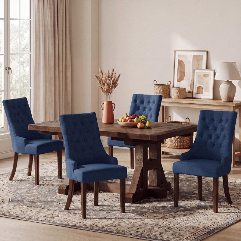 Chaise d'appoint rembourrée en bois manufacturé et massif Gailord, Bleu très foncé