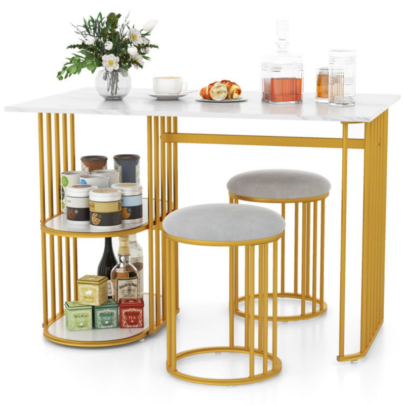 Rectangular Dining Table for 2 with 2-tier Storage Shelf for Small Space Dining Room