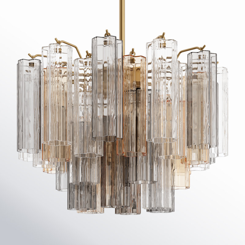Arras Dimmable Tiered Chandelier, Aged Brass, Gray/Yellow, 14.25" H x 22" W x 22" D