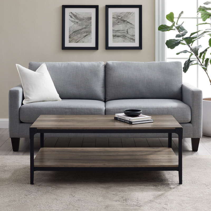 Vanwagenen Four Leg Coffee Table with Storage, Grey Wash