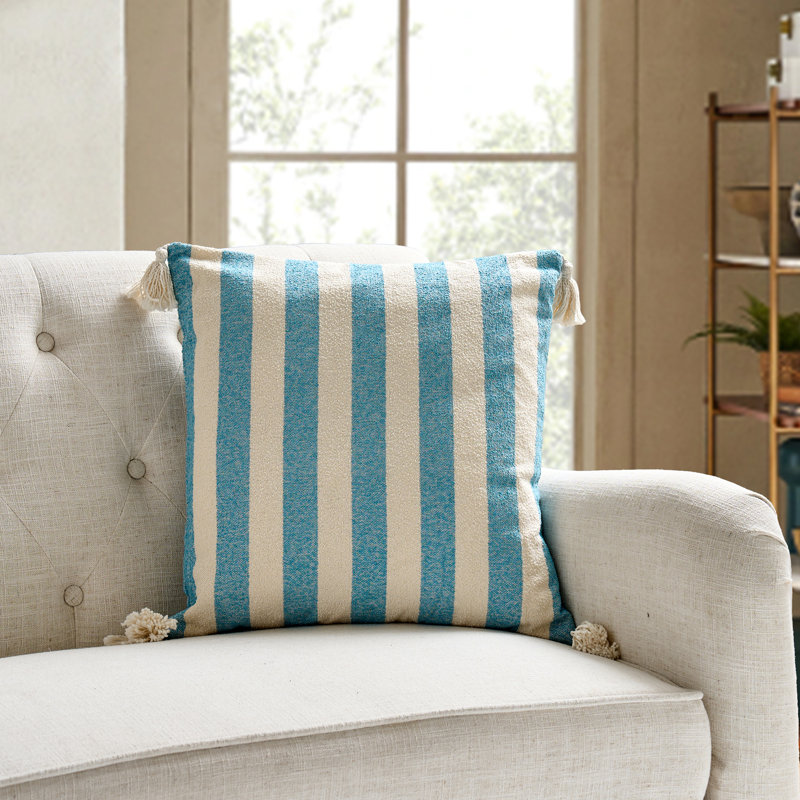 Ensemble de 2 coussins French Stripe, Polyester, Bleu mer