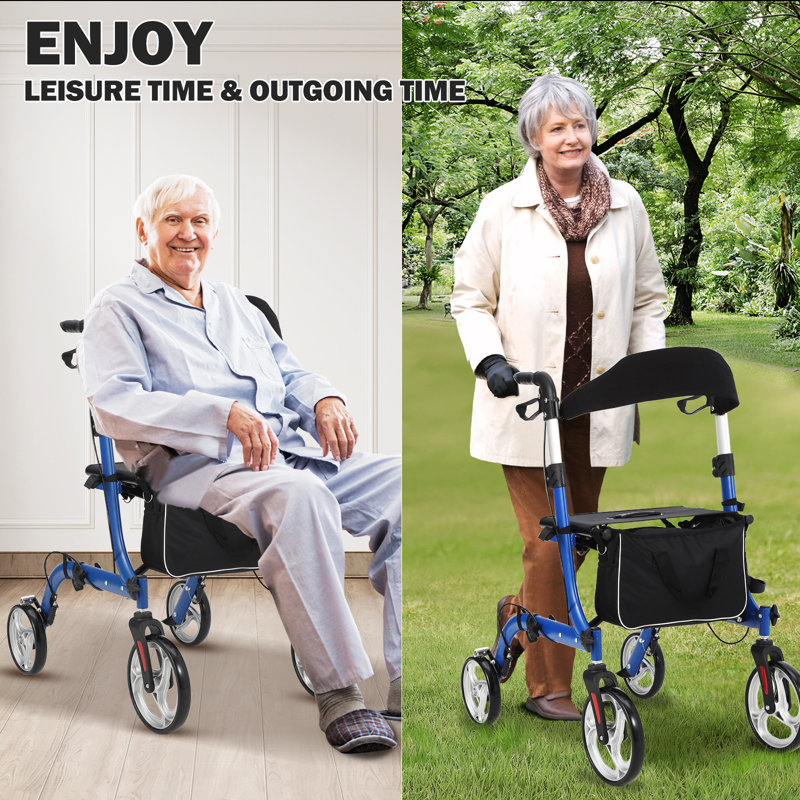 2-in-1 collapsible Rollator Walker & Wheelchair for Seniors – Lightweight Mobility Aid, Adjustable Handle, Reversible Backrest, Detachable Footrests, 300 lb Capacity – Collapsible left and right