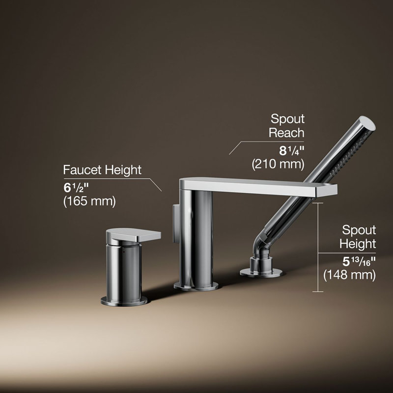 Composed Deck-Mount Bath Faucet With Handshower, Polished Chrome