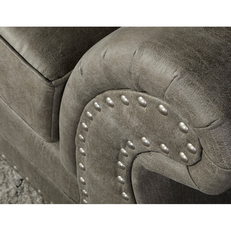 Fauteuil et repose-pieds cloutés Leinster, Gris