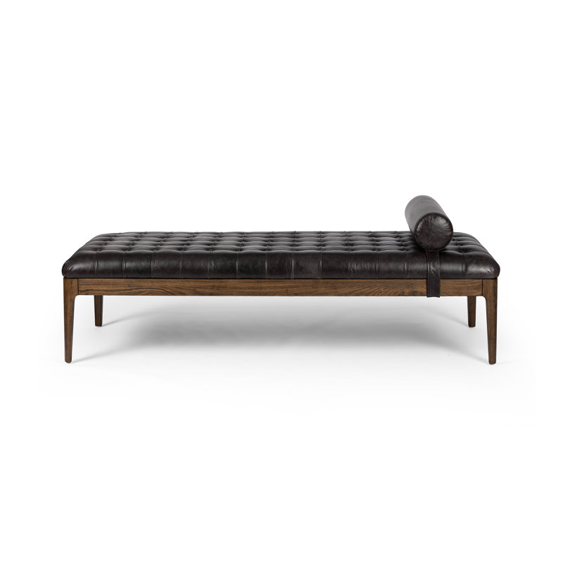 Joanna Leather Bench, Sonoma Black Genuine Leather
