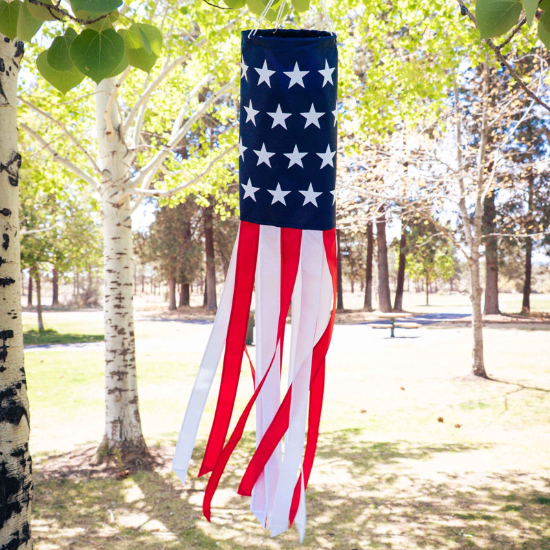 U.S. Stars and Stripes Embroidered Printed Windsock, 40" H x 6" W, Blue