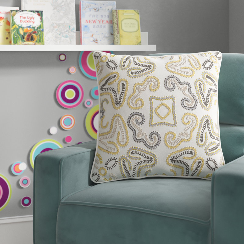 Avana Cream and Multicolor Embroidered Cotton Square Pillow Cover