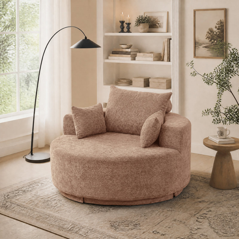 Fauteuil rond à compression de 55 po avec dossier rembourré et assise profonde, Brun