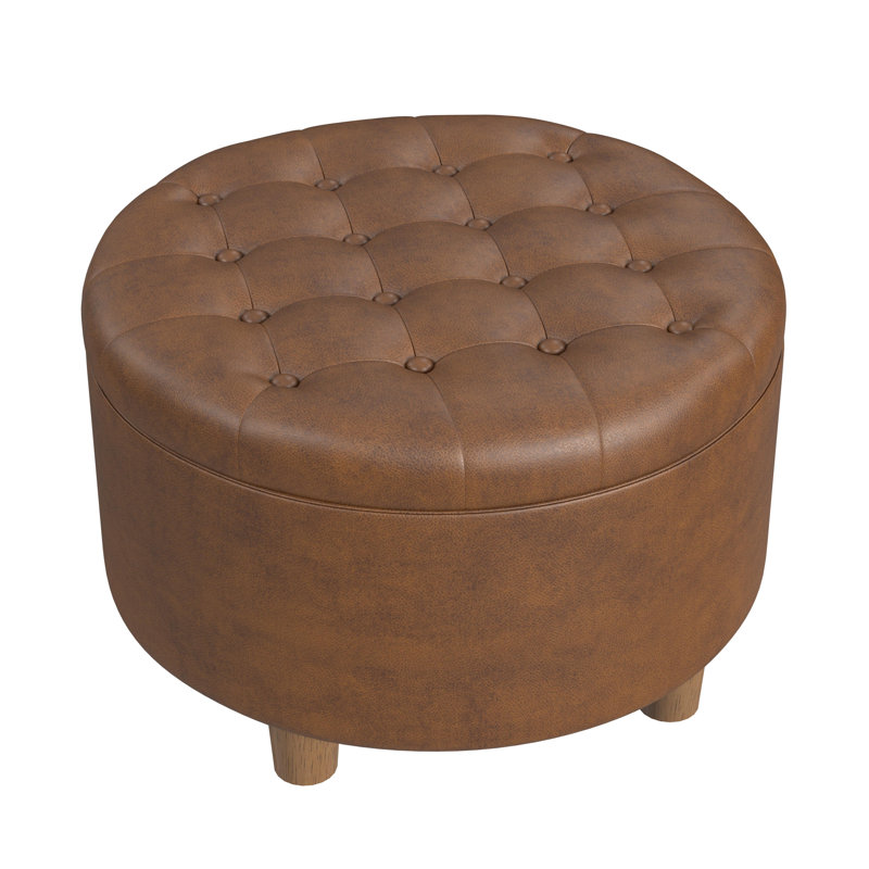 Hodosh Round Storage Ottoman , Brown Faux Leather