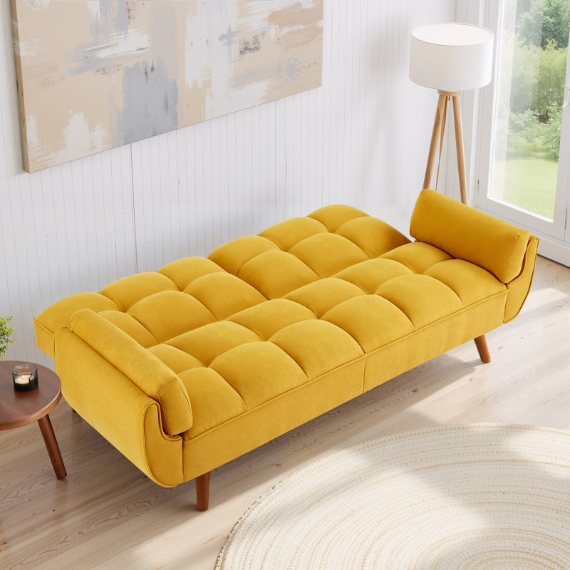 Arnbert Full / Double 75.39'' Upholstered Convertible Sofa, Yellow Polyester Blend