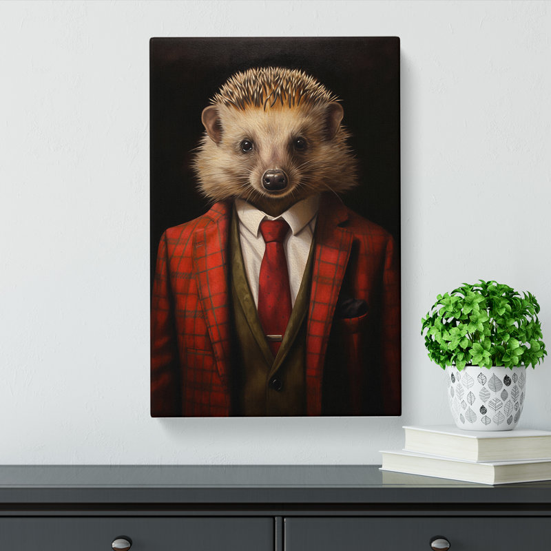 Hedgehog In A Suit Painting - No Frame Print, 60cm H x 40cm W x 3cm D