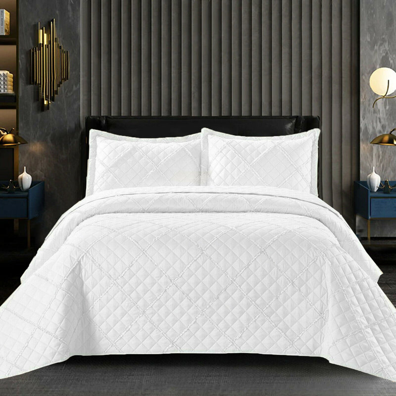 Fairdale Polyester Bedspread with Pillow Shams Included, White, 185 x 240 cm Bedspread - 1 Pillow Sham