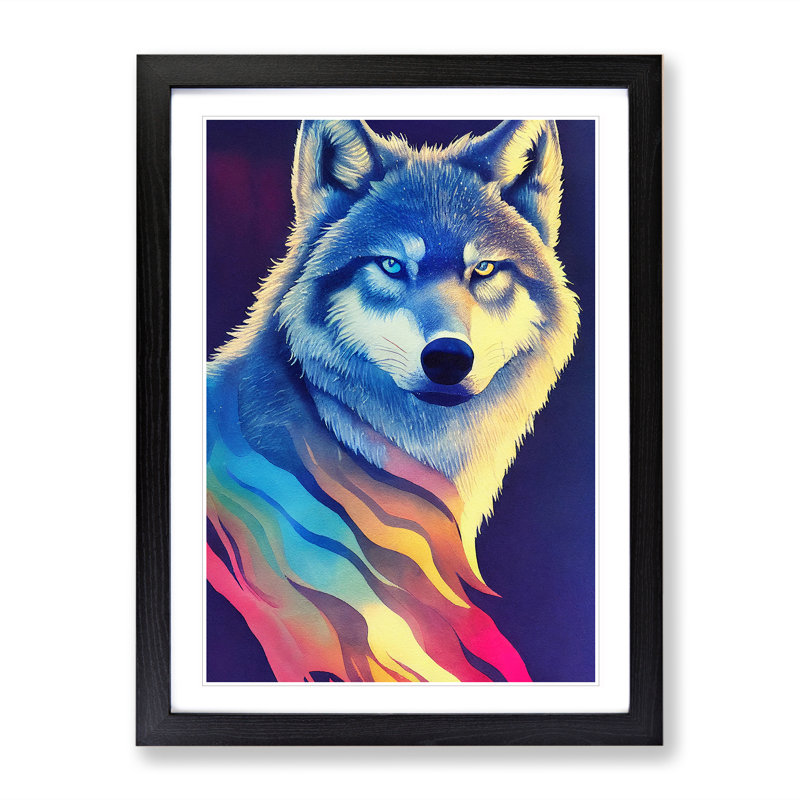 Wolf in Colour No.2 - Wall Art, 46cm H x 34cm W, Black Framed