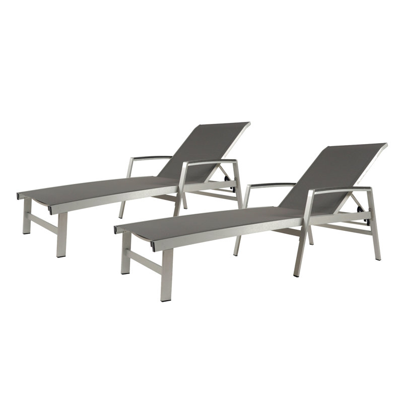Yasmina Outdoor Metal Chaise Lounge Set, Silver, 2