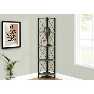 Modern Corner Bookcase, 4 Tier - Taupe & Fashionable Bookcase For Plants Metal Construction