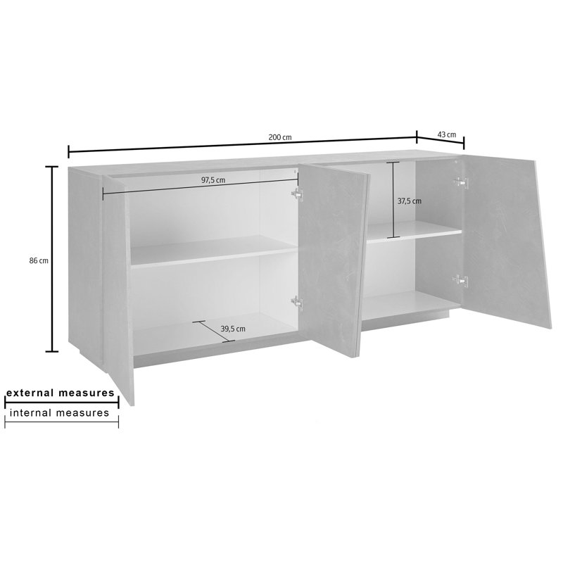 Bayonne 200cm Sideboard, White Glossy