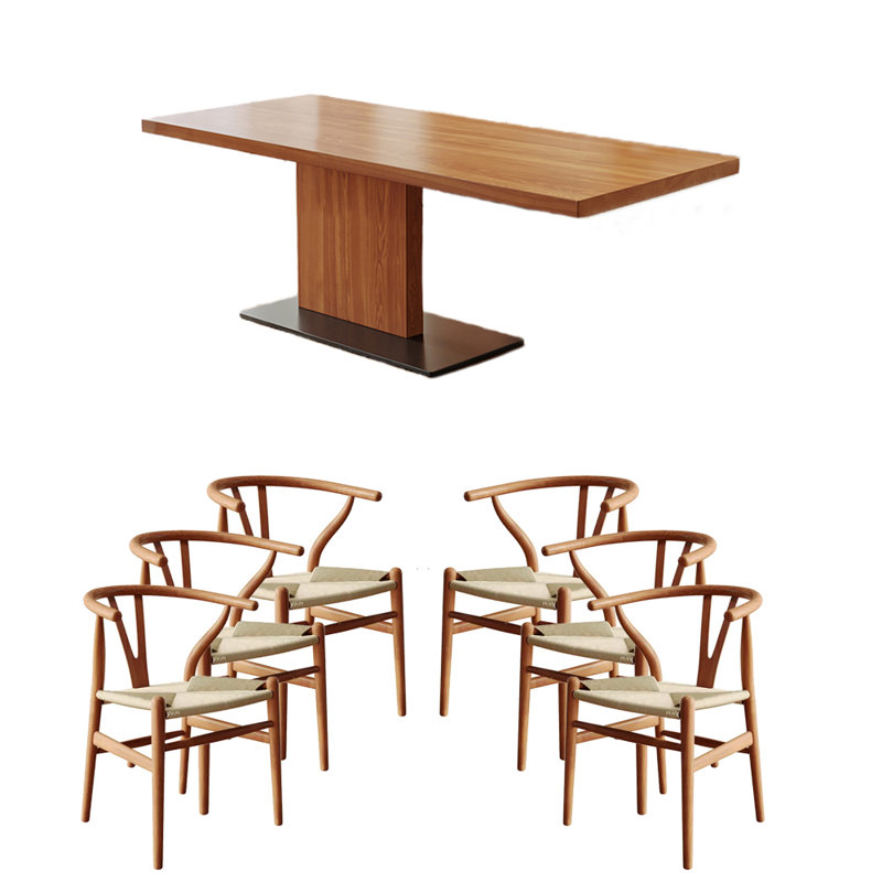 Solid wood ash dining table set, 29.53"H x 55.12"L x 27.56"W