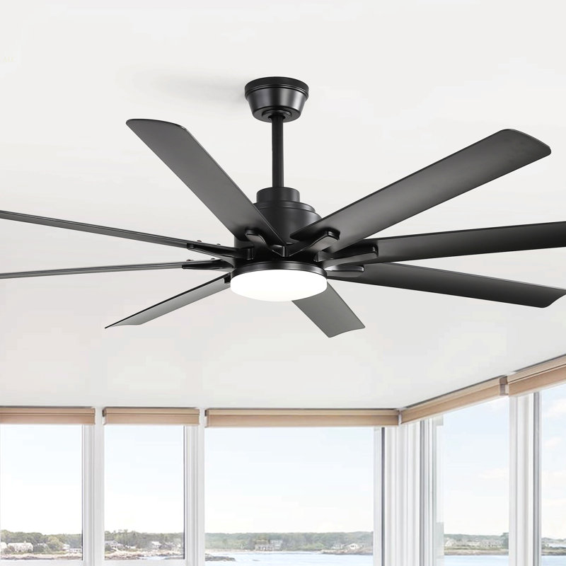 Modern 52-Inch Smart Ceiling Fan With Light,6 Wind Speed,With 8 Black ABS Blades,Voice Remote,Fan For Bedroom,Living Room,Patio,Kitchen,Etc
