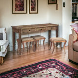 Jae Sofa Table, Console Table with 3 Upholstered Stools, Made with Solid Wood, 76x22x36