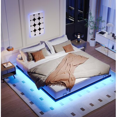 Lit plateforme en métal avec lumière DEL, cadre de lit pour la maison