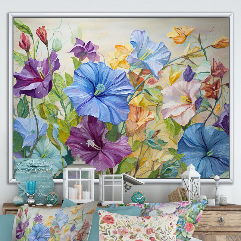 Mauve matin, gloire et fleurs I, Cadre flottant blanc, H 30 po x l 40 po x P 1,5 po