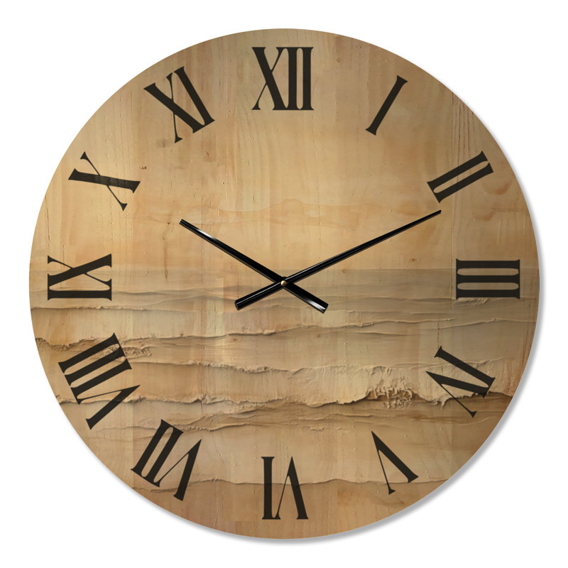 Horloge murale Quiet Sands Horizon - Beige Beach, impression sur bois, Grand
